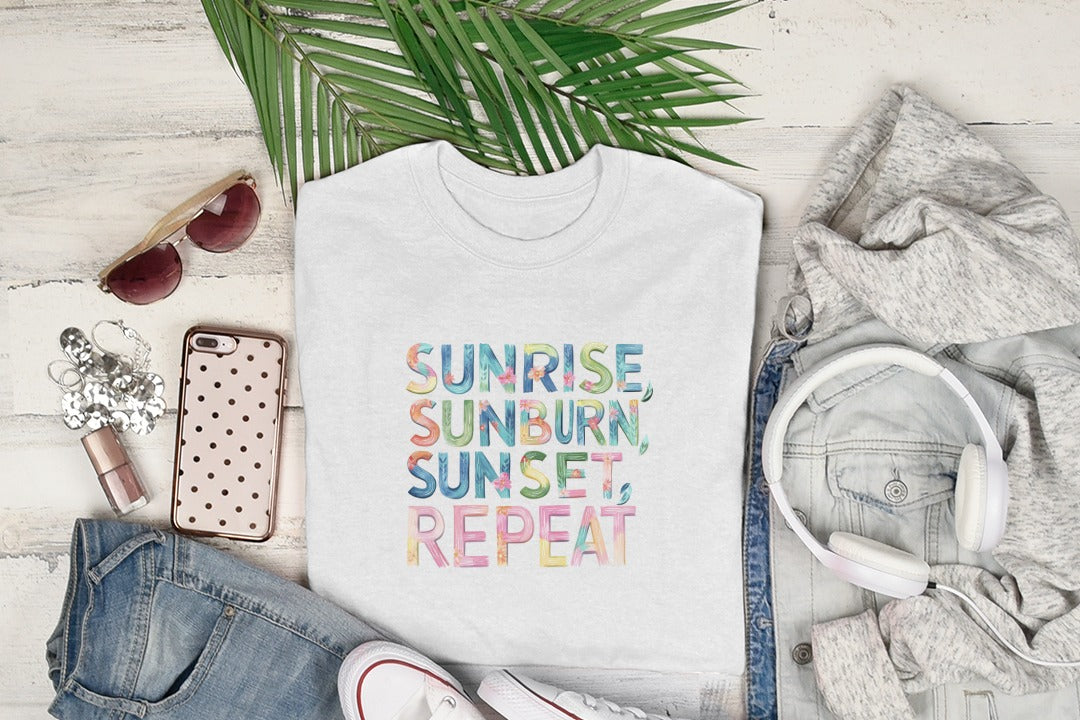 Sunrise Sunset Repeat SVG Digital File for Summer Beach Vacation Shirt Design, Tropical Floral PNG Clipart, Ocean Beach Lover Gift SVG