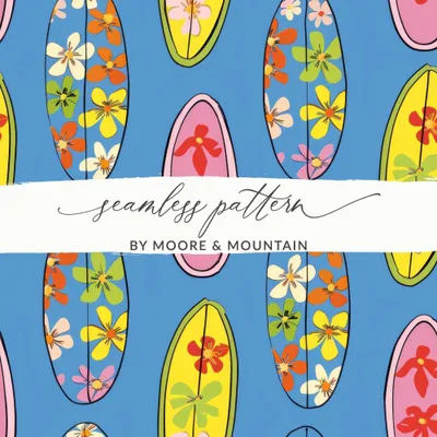 Surfboard Seamless Pattern Digital Paper, Hawaiian Floral Design, Tropical Summer Vibes, Repeating Pattern, 12x12 JPEG, Instant Download