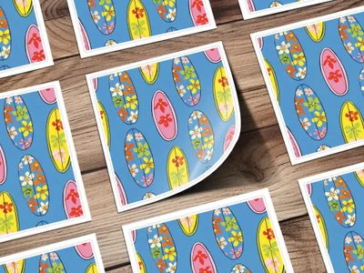 Surfboard Seamless Pattern Digital Paper, Hawaiian Floral Design, Tropical Summer Vibes, Repeating Pattern, 12x12 JPEG, Instant Download