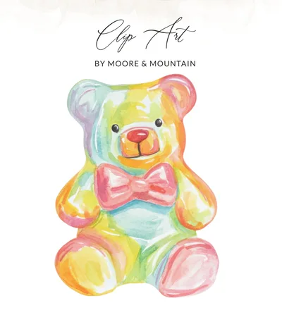 SVG Cute Watercolor Rainbow Gummy Bear SVG PNG Digital Art, Pastel Teddy Bear Clipart, Nursery Decor, Kids Party Download