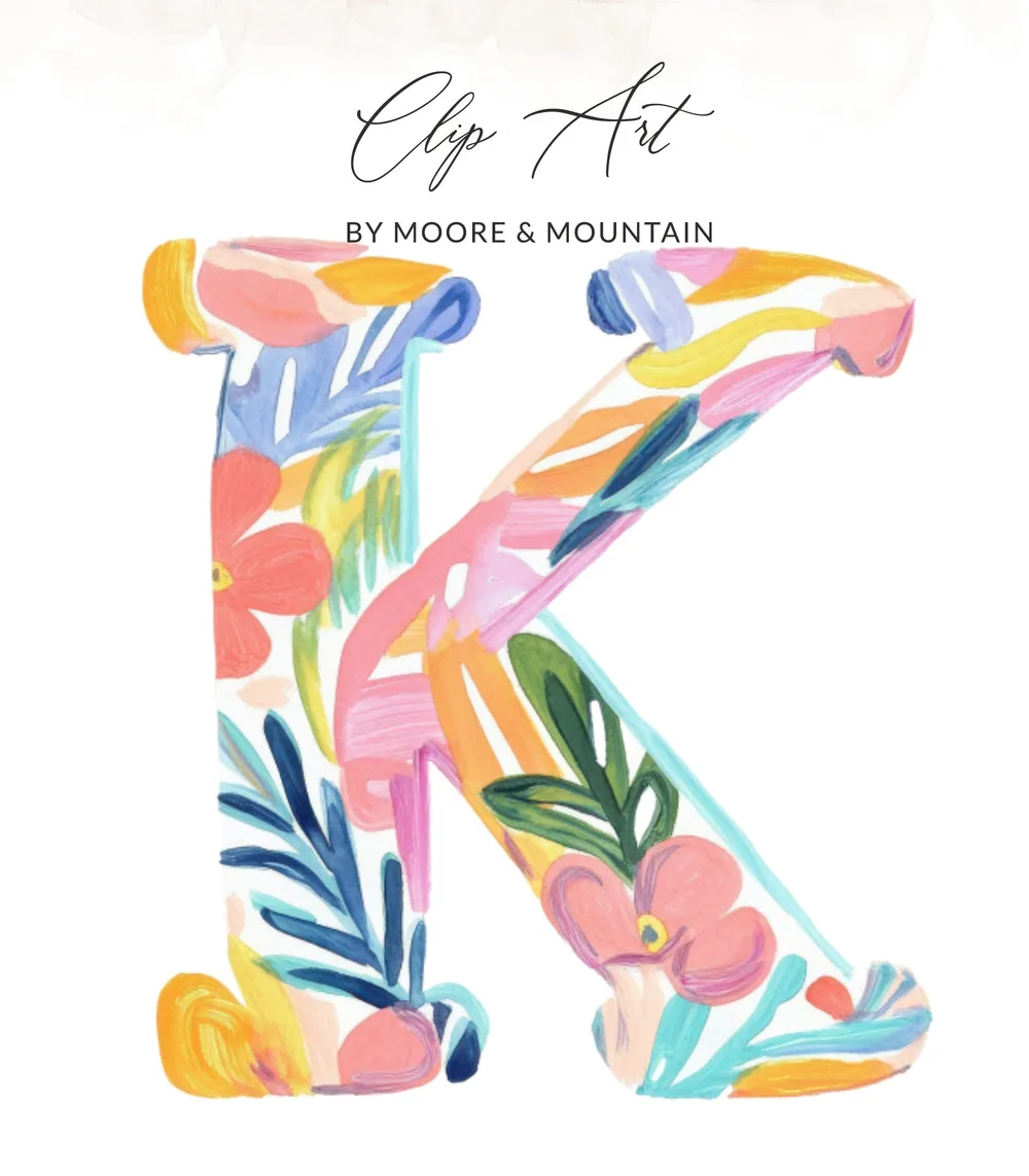 SVG Digital K Initial PNG, Watercolor Preppy Clipart, Tropical Floral Alphabet, Painterly Neon SVG, Vibrant Pastel Graphic, Hand Painted Letter