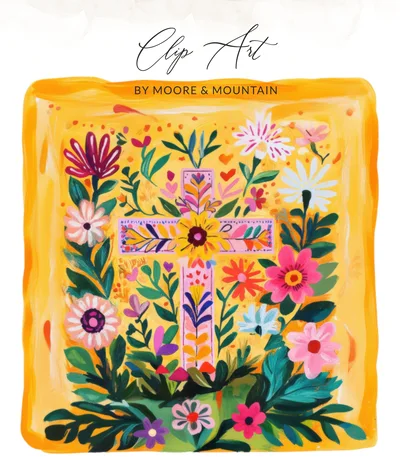 SVG Floral Cross PNG SVG Sublimation File, Preppy Clip Art, Christian Faith Art Digital Download, Vibrant Bohemian Flower Jesus Cross Graphic