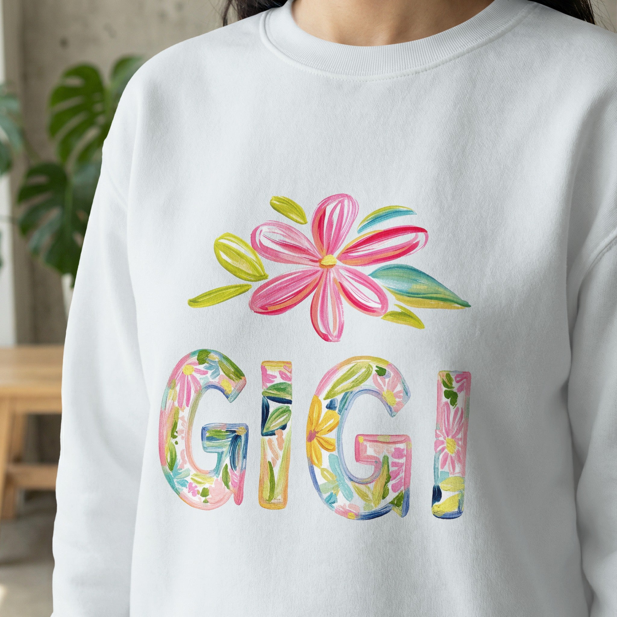 SVG Gigi SVG T-Shirt Digital File, Preppy Clip Art Floral PNG, New Grandma Gift, Painterly Spring Summer Grandparent Tee Design