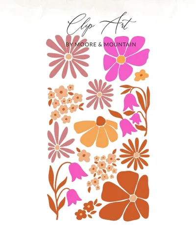 SVG Groovy Floral Digital Art, Retro 70s Flower Print, Pink Orange Blossom Design, Instant Download, Vintage Aesthetic Decor, Aesthetic Flowers