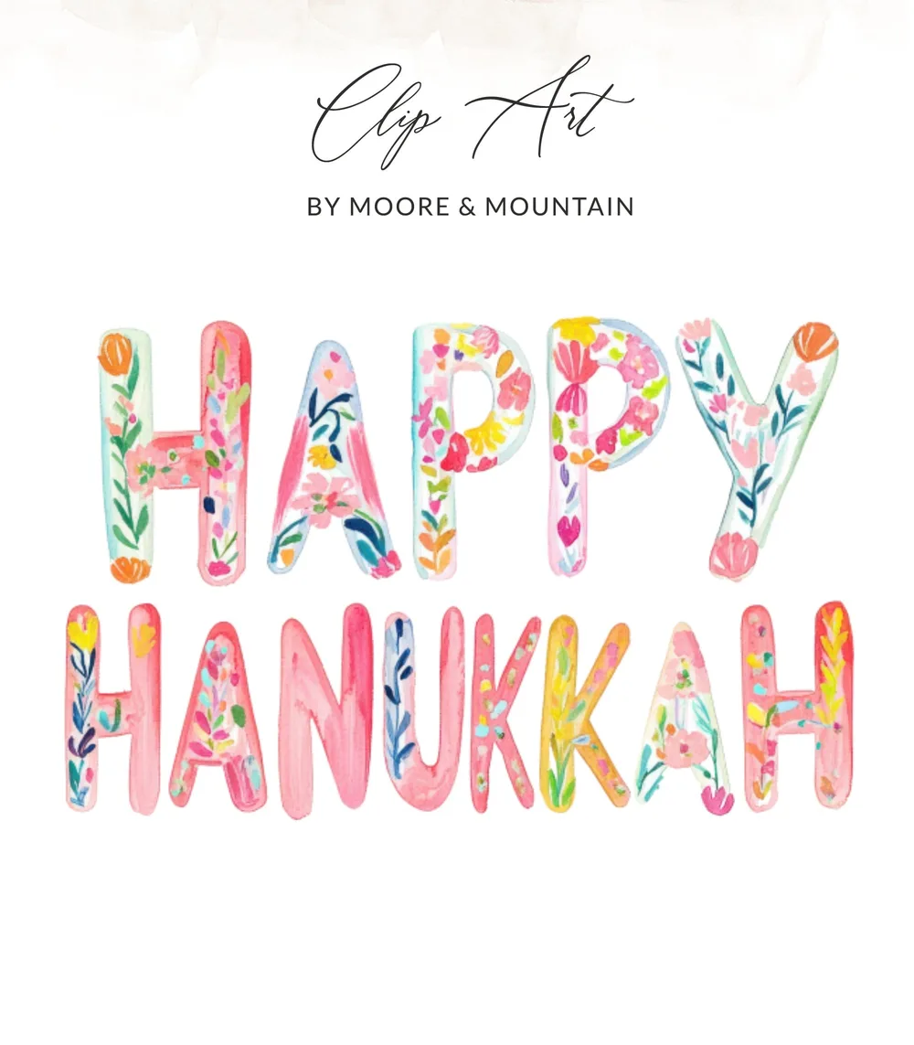 SVG Happy Hanukkah Preppy Painterly SVG, Gouache Digital PNG, Watercolor Pastel Art, Brushstroke Clipart, Hand Drawn Festive Graphic