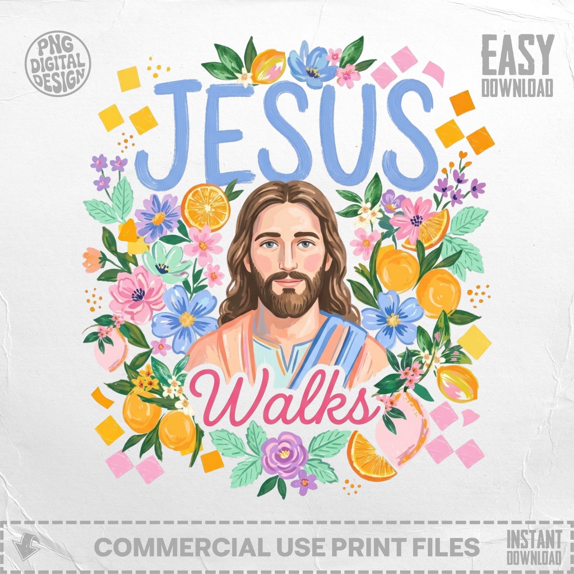 SVG Jesus Walks Floral T-Shirt Digital Download, Christian Faith PNG, Religious Inspirational Shirt Design, Easter Spring Faith Apparel Gift