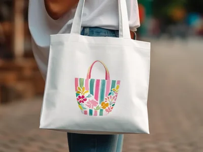 SVG Preppy Beach Tote Bag Clipart, Girly Summer Graphic, Colorful Ocean Illustration, Vibrant Coastal PNG, Cricut SVG, Printable Stickers