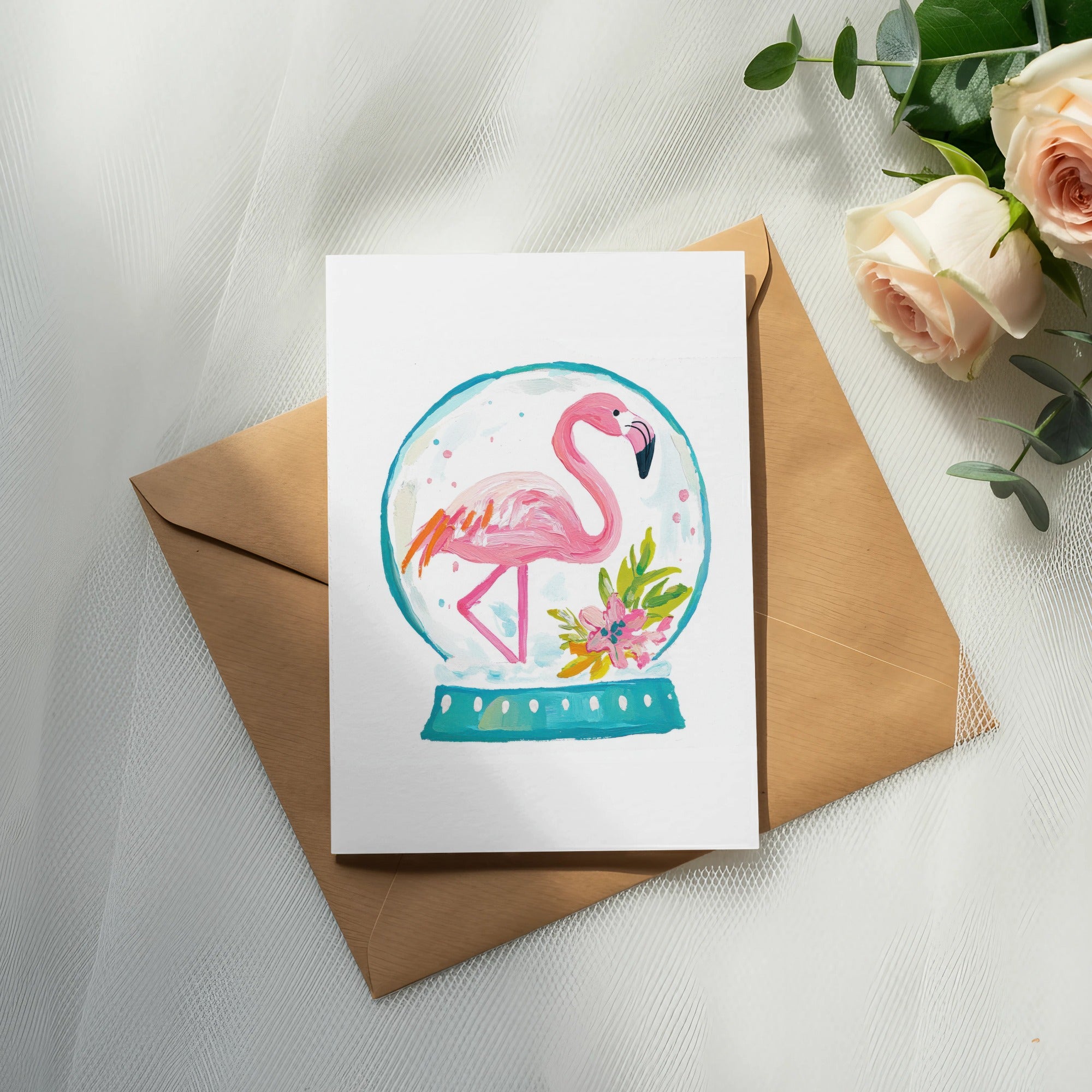 SVG Preppy Flamingo Snow Globe Clipart, Digital Download PNG SVG, Vibrant Tropical Summer Art, Commercial Use, Cute Y2K Aesthetic
