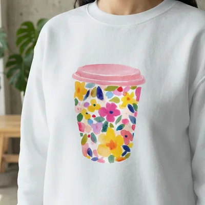 SVG Preppy Floral Coffee Cup PNG SVG Sublimation File, Preppy Clip Art Digital Download, Colorful Abstract Flower Tumbler Wrap Mug Design