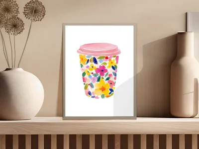 SVG Preppy Floral Coffee Cup PNG SVG Sublimation File, Preppy Clip Art Digital Download, Colorful Abstract Flower Tumbler Wrap Mug Design