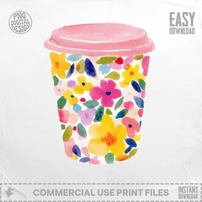 SVG Preppy Floral Coffee Cup PNG SVG Sublimation File, Preppy Clip Art Digital Download, Colorful Abstract Flower Tumbler Wrap Mug Design