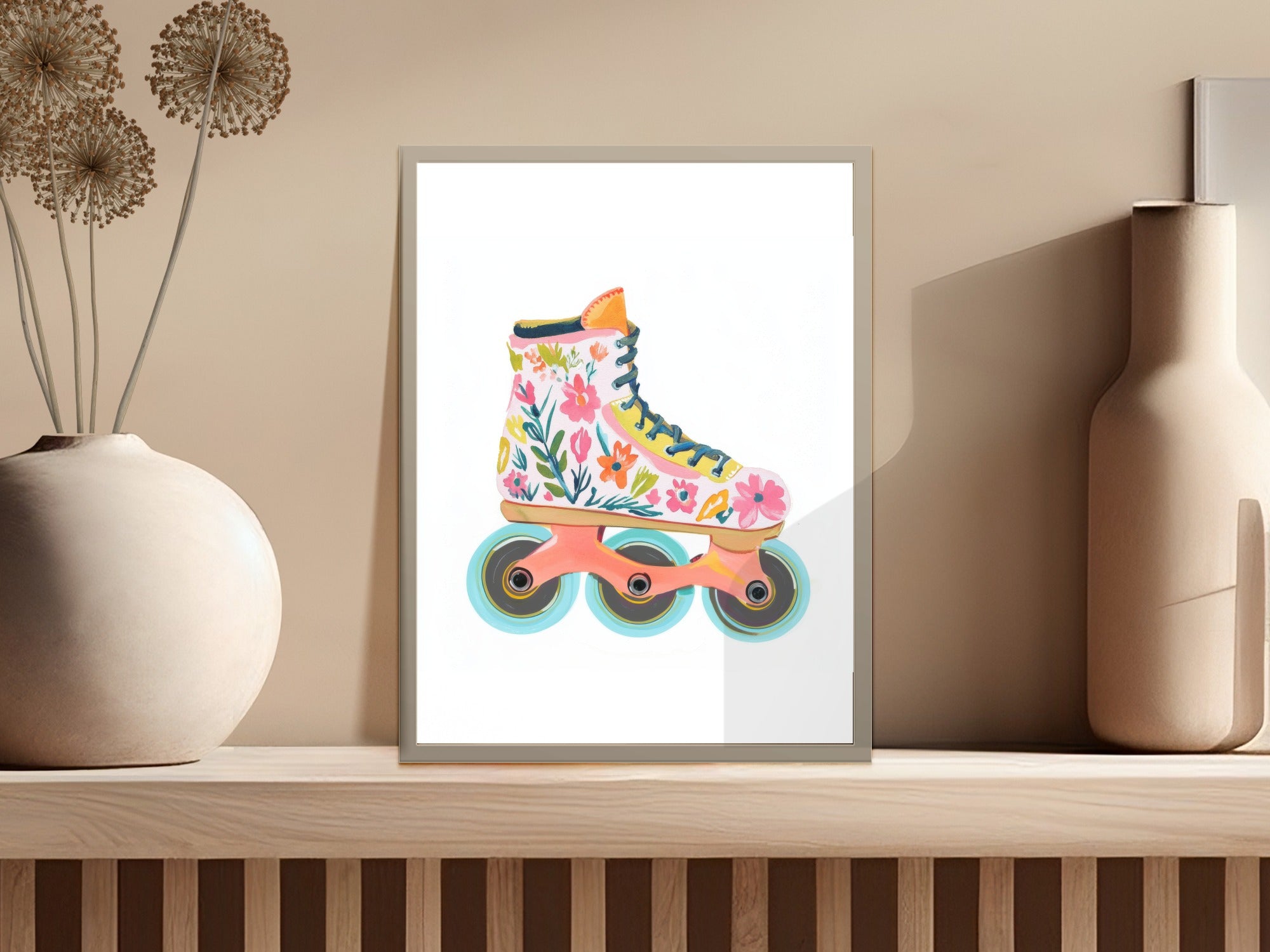 SVG Preppy Floral Rollerblade PNG 90s Clip Art, Cute Rainbow Clipart, Trendy Girly Design, Cricut Cut File, Sublimation Download