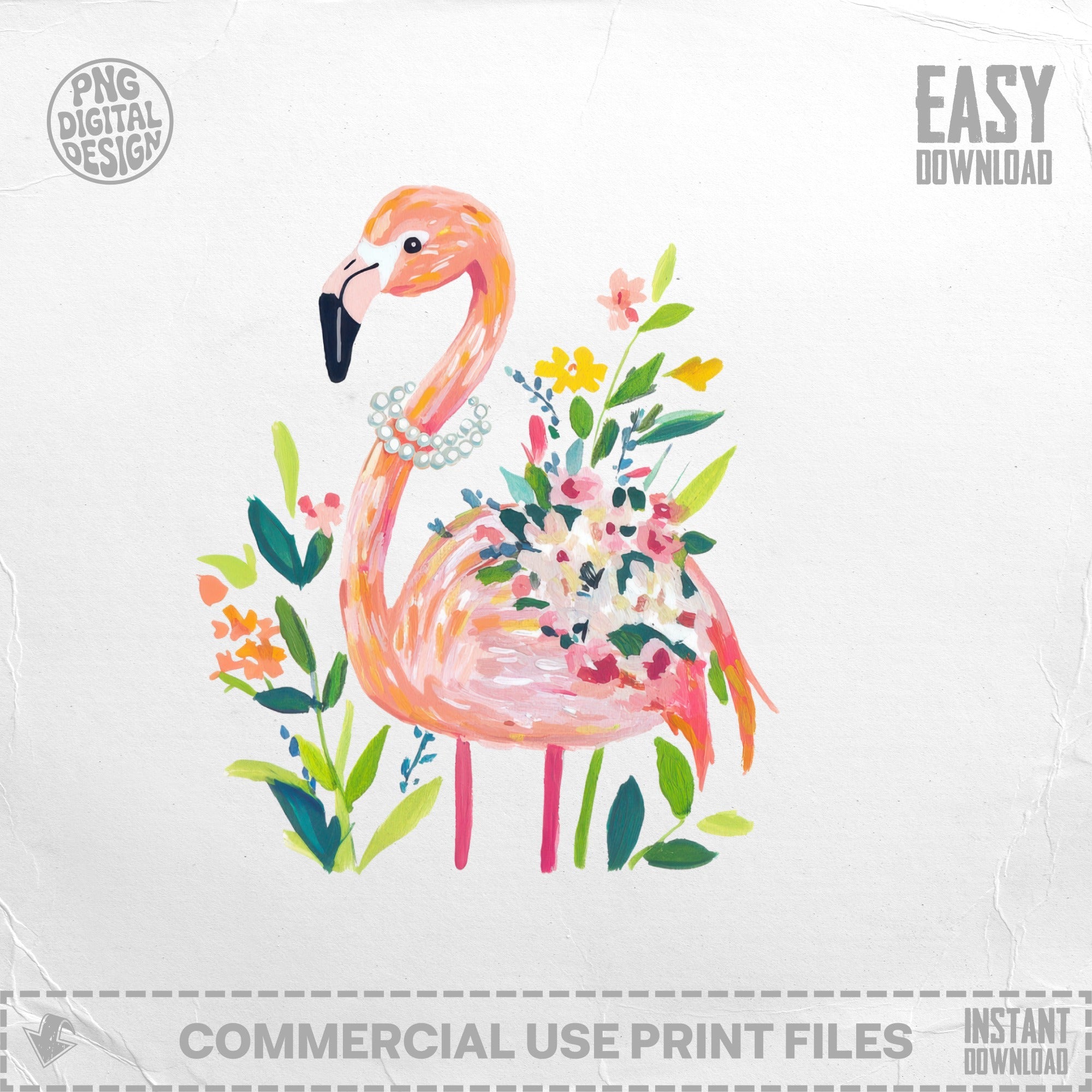 SVG Preppy Painterly Flamingo SVG, Hand Painted PNG Clipart, Gouache Style Illustration Digital, Watercolor Preppy Graphic, Pastel Artwork
