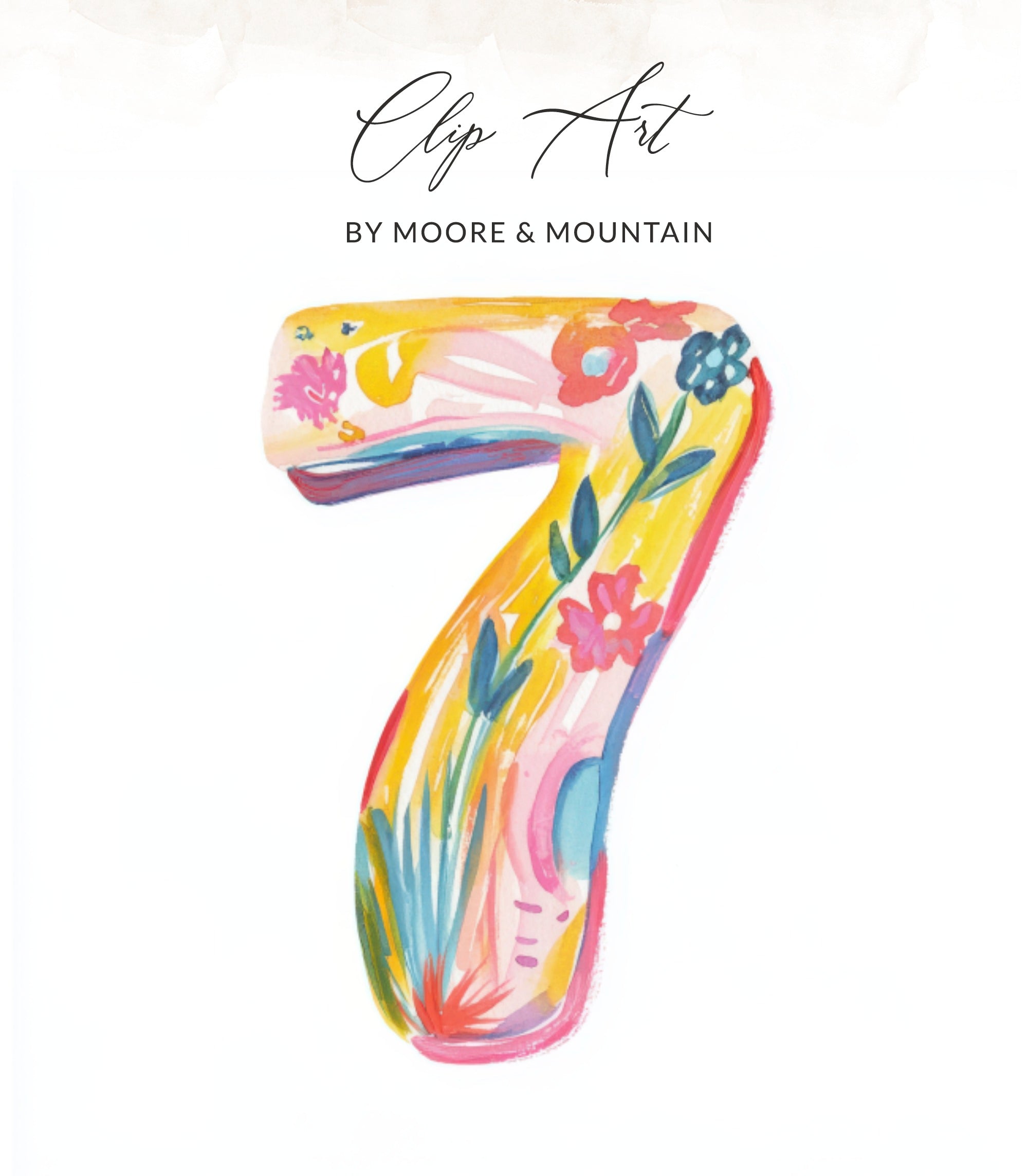 SVG Preppy Painterly Number Seven SVG, Hand Painted PNG Clipart, Gouache Style Illustration, Vibrant Pastel Artwork, Artistic Rainbow Digital.