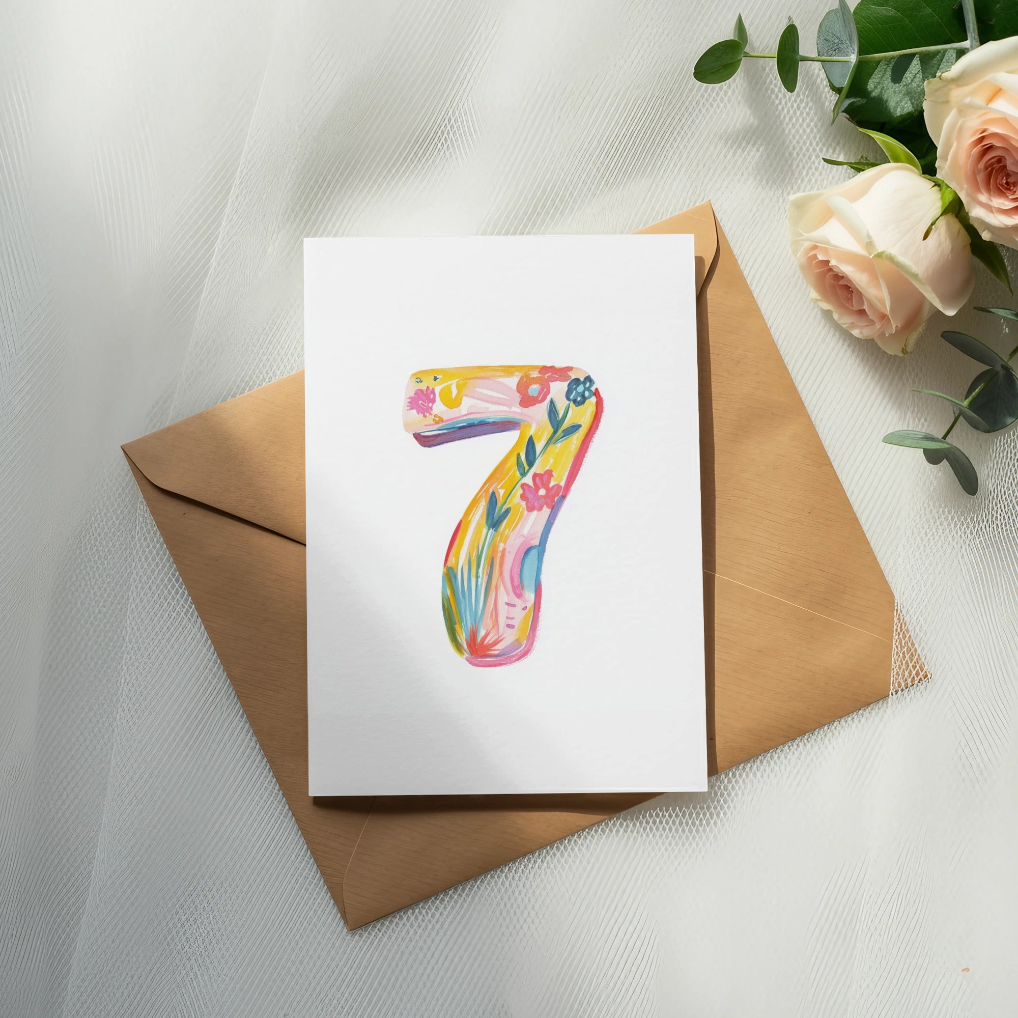 SVG Preppy Painterly Number Seven SVG, Hand Painted PNG Clipart, Gouache Style Illustration, Vibrant Pastel Artwork, Artistic Rainbow Digital.