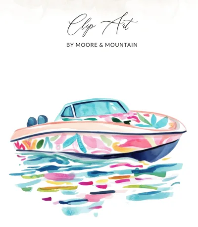 SVG Preppy Painterly Speed Boat PNG SVG, Gouache Style Illustration, Vibrant Watercolor Graphic, Artsy Pastel Clipart, Trendy Summer Art, Y2K