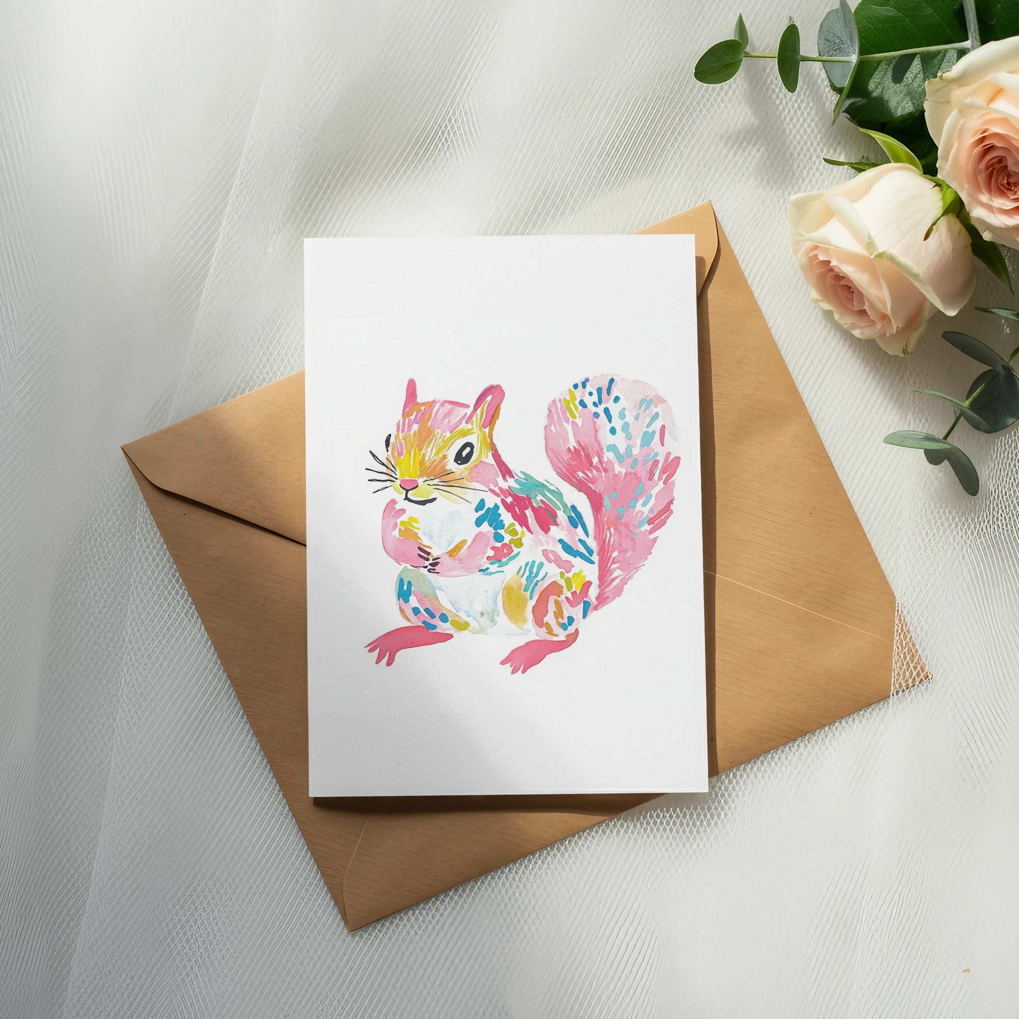 SVG Preppy Painterly Squirrel Digital, Hand Painted PNG Clipart, Gouache Style Illustration, Watercolor Preppy Graphic, Vibrant Painted