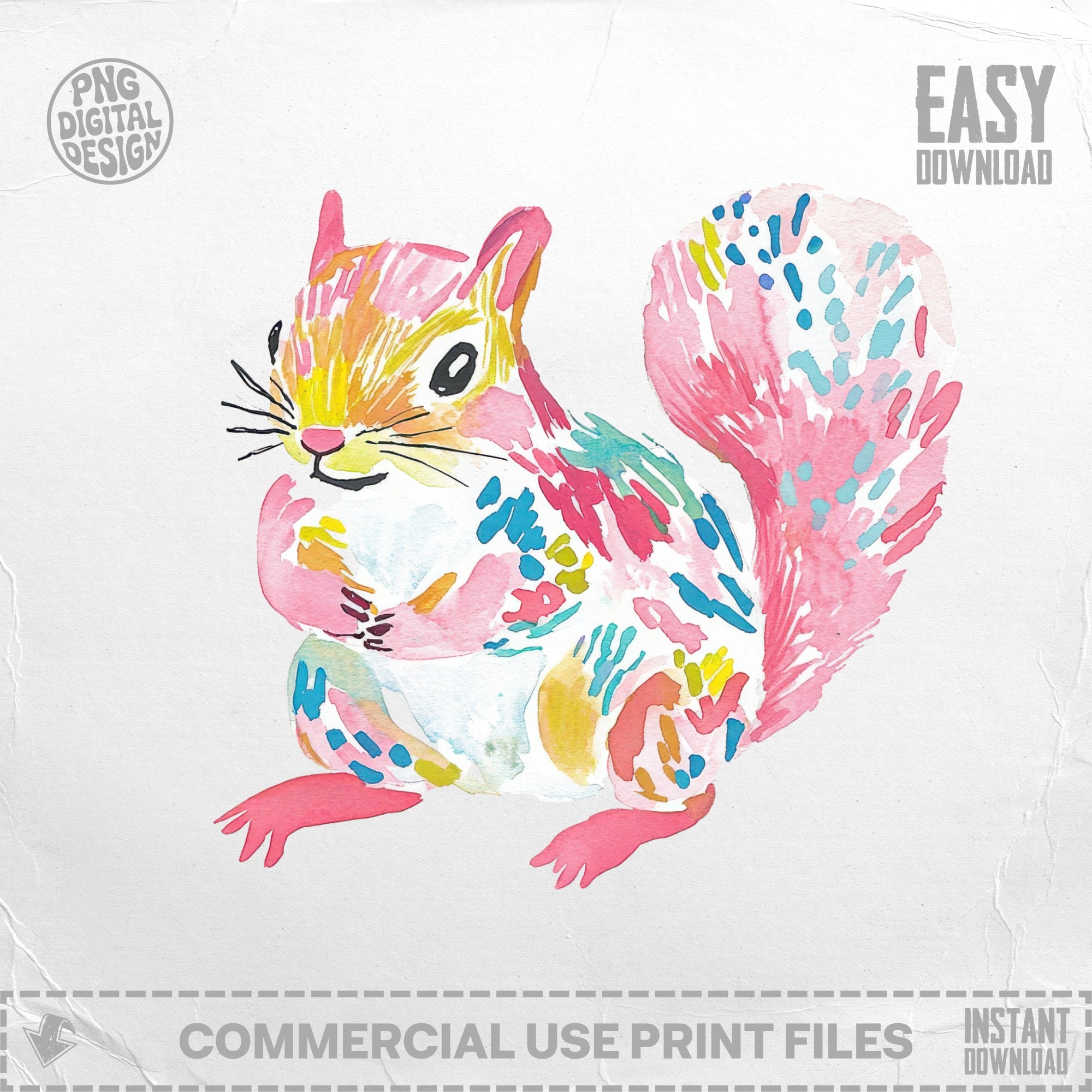 SVG Preppy Painterly Squirrel Digital, Hand Painted PNG Clipart, Gouache Style Illustration, Watercolor Preppy Graphic, Vibrant Painted