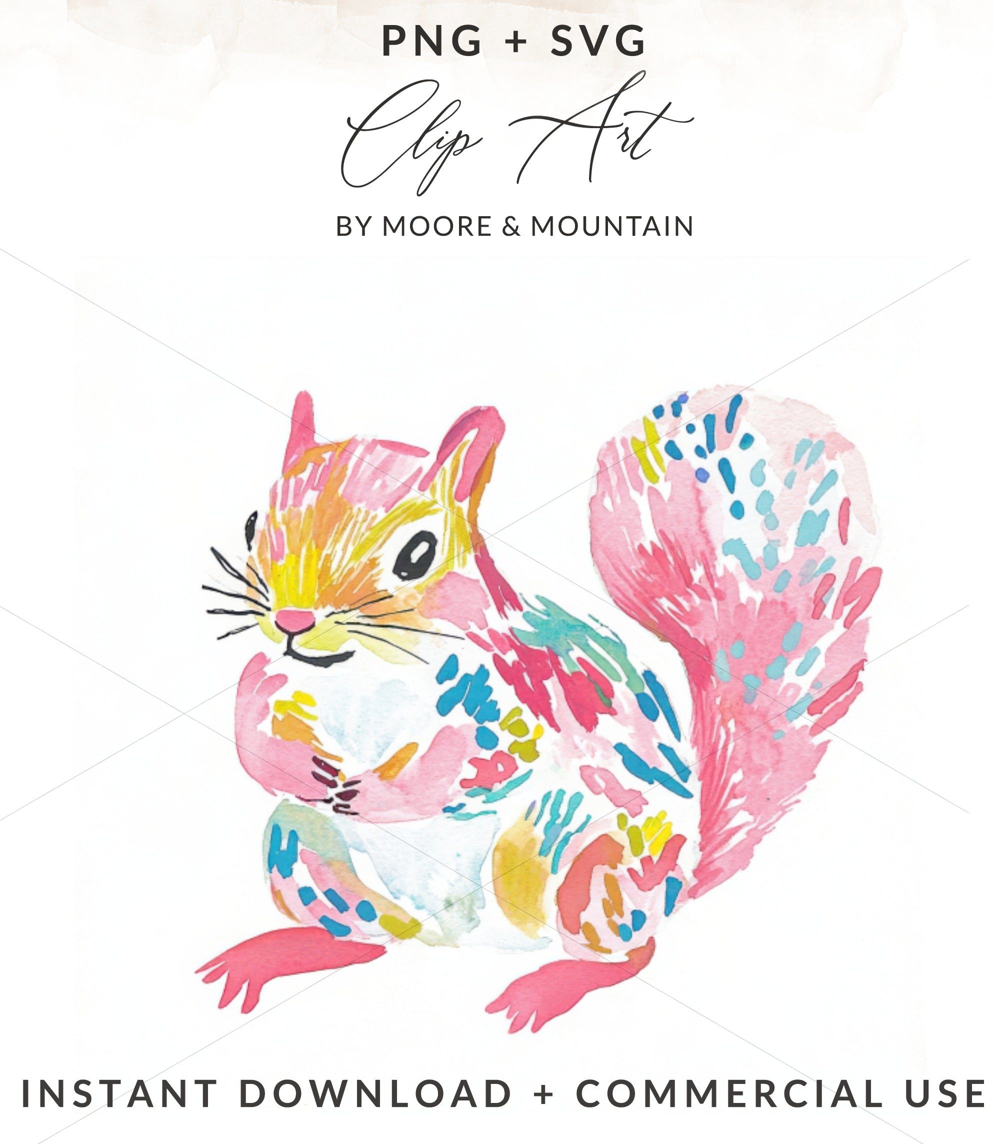 SVG Preppy Painterly Squirrel Digital, Hand Painted PNG Clipart, Gouache Style Illustration, Watercolor Preppy Graphic, Vibrant Painted