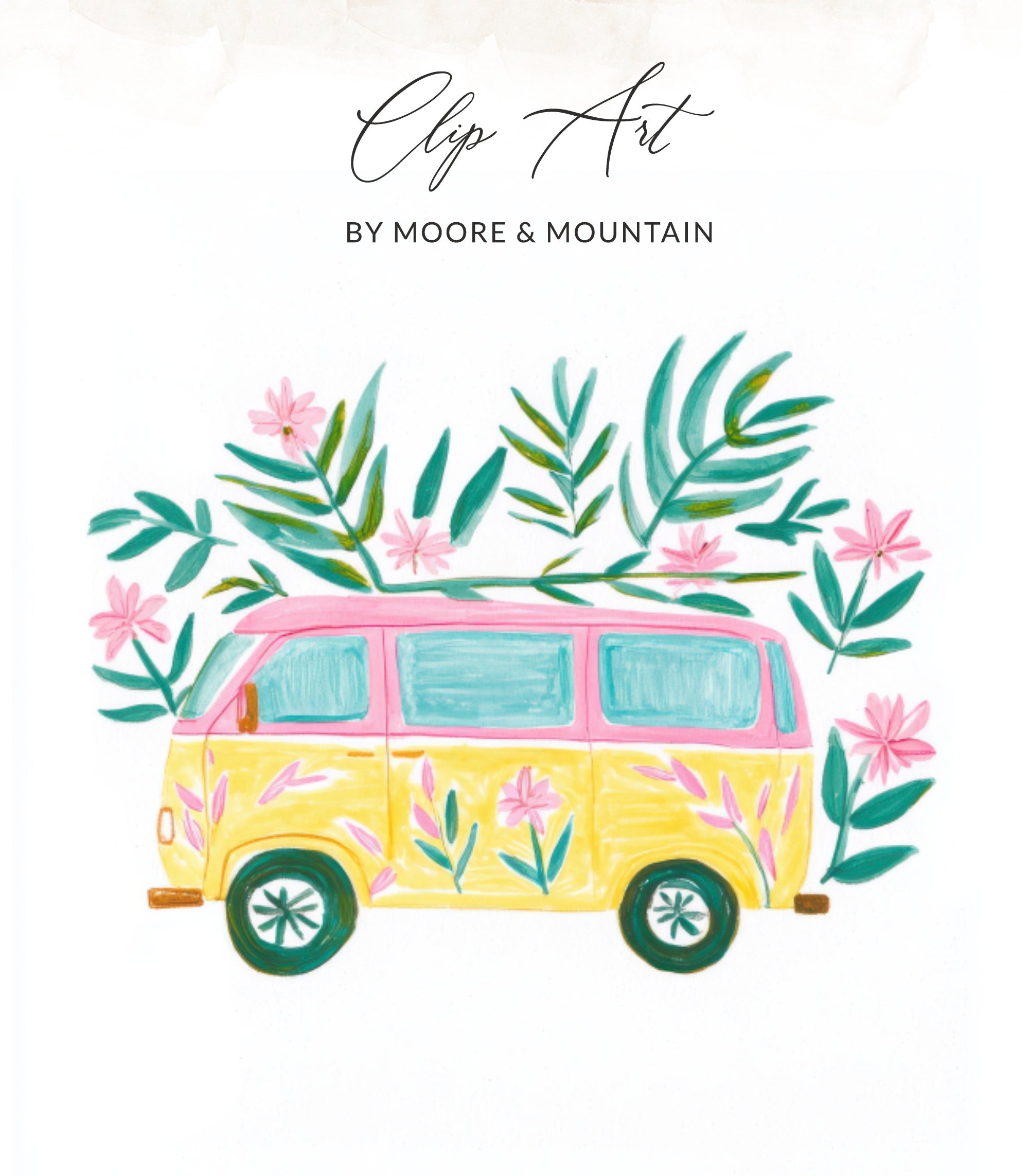 SVG Preppy Painterly SVG Digital, Hand Painted PNG Clipart, Gouache Style Illustration, Watercolor Graphic, Trendy Pastel Van Artwork, Artsy