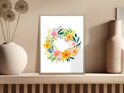 SVG Preppy Painterly SVG, Hand Painted Floral Wreath Clipart, Gouache Style Illustration PNG, Watercolor Preppy Graphic, Vibrant Pastel Artwork