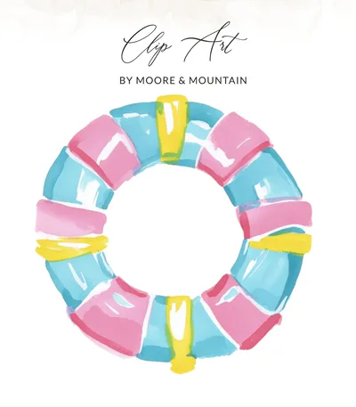 SVG Preppy Pool Float PNG Clip Art | Summer Life Buoy Watercolor Sublimation File | Hand Drawn Beach Circle Digital Art | Bright Pink Blue