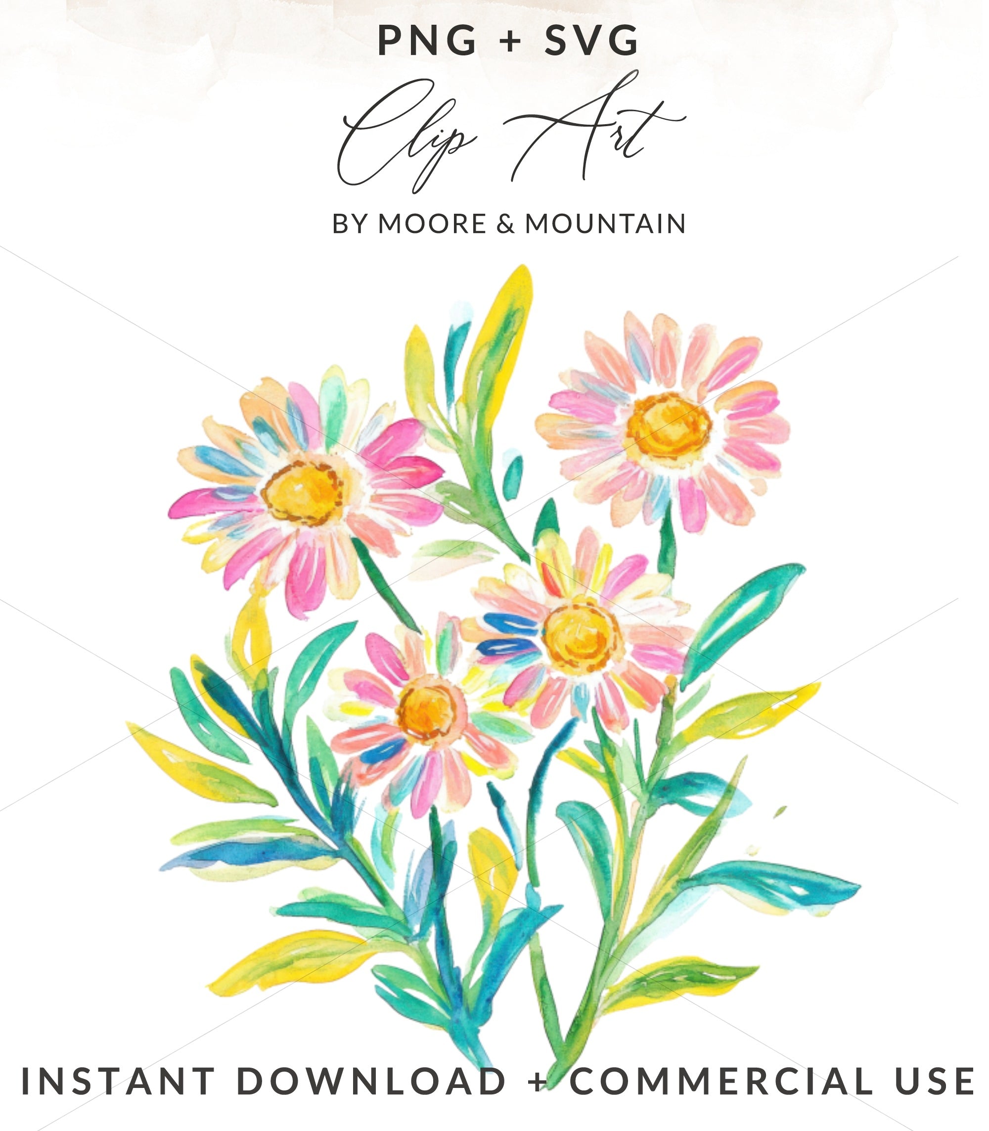 SVG Preppy Rainbow Daisy, Watercolor Floral SVG, Vibrant PNG Download, Colorful Sticker Design, Aesthetic Art, Cute Flower Clipart, Digital