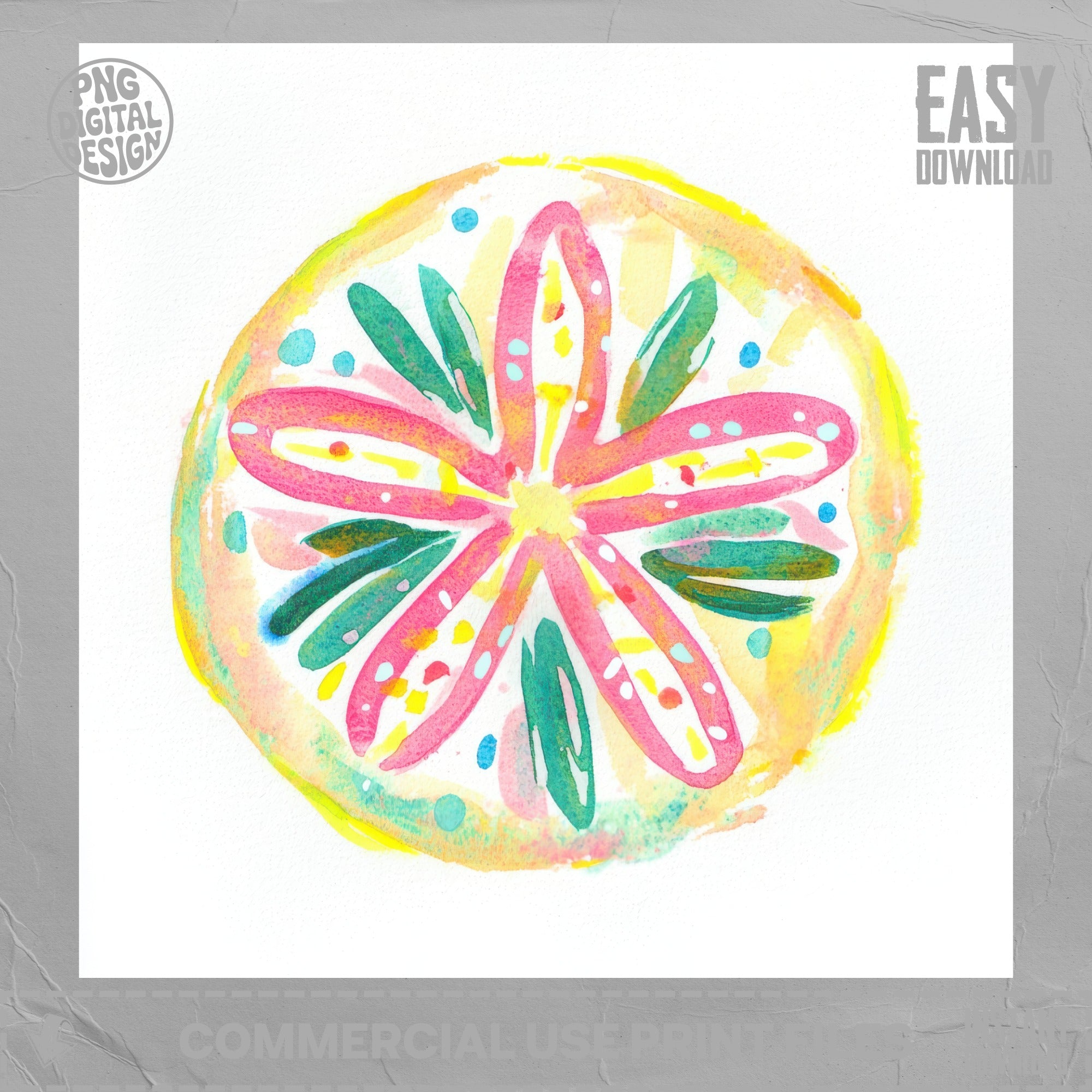 SVG Preppy Sand Dollar PNG SVG, Bright Beach Clipart, Girly Summer Graphic, Printable Sticker File, Bold Rainbow Design, Cute Fantasy