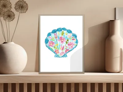 SVG Preppy Shell SVG Digital T-Shirt Design | Floral Scallop PNG | Coastal Clip Art for Summer | Beach Lover Gift