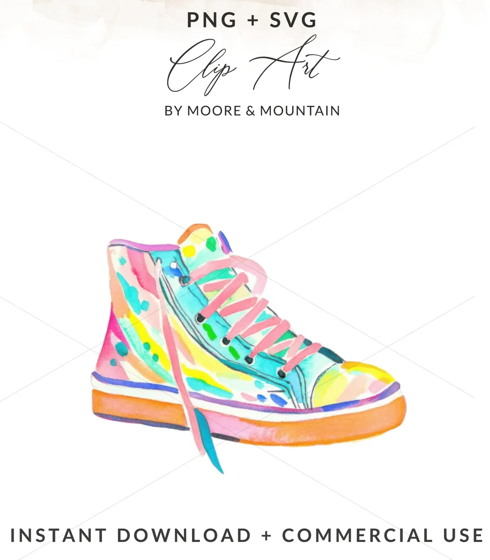 SVG Preppy Sneaker Clipart, Neon Pastel SVG, Trendy Shoe PNG, Vibrant Printable Sticker, Rainbow Aesthetic Art, Sublimation Design File