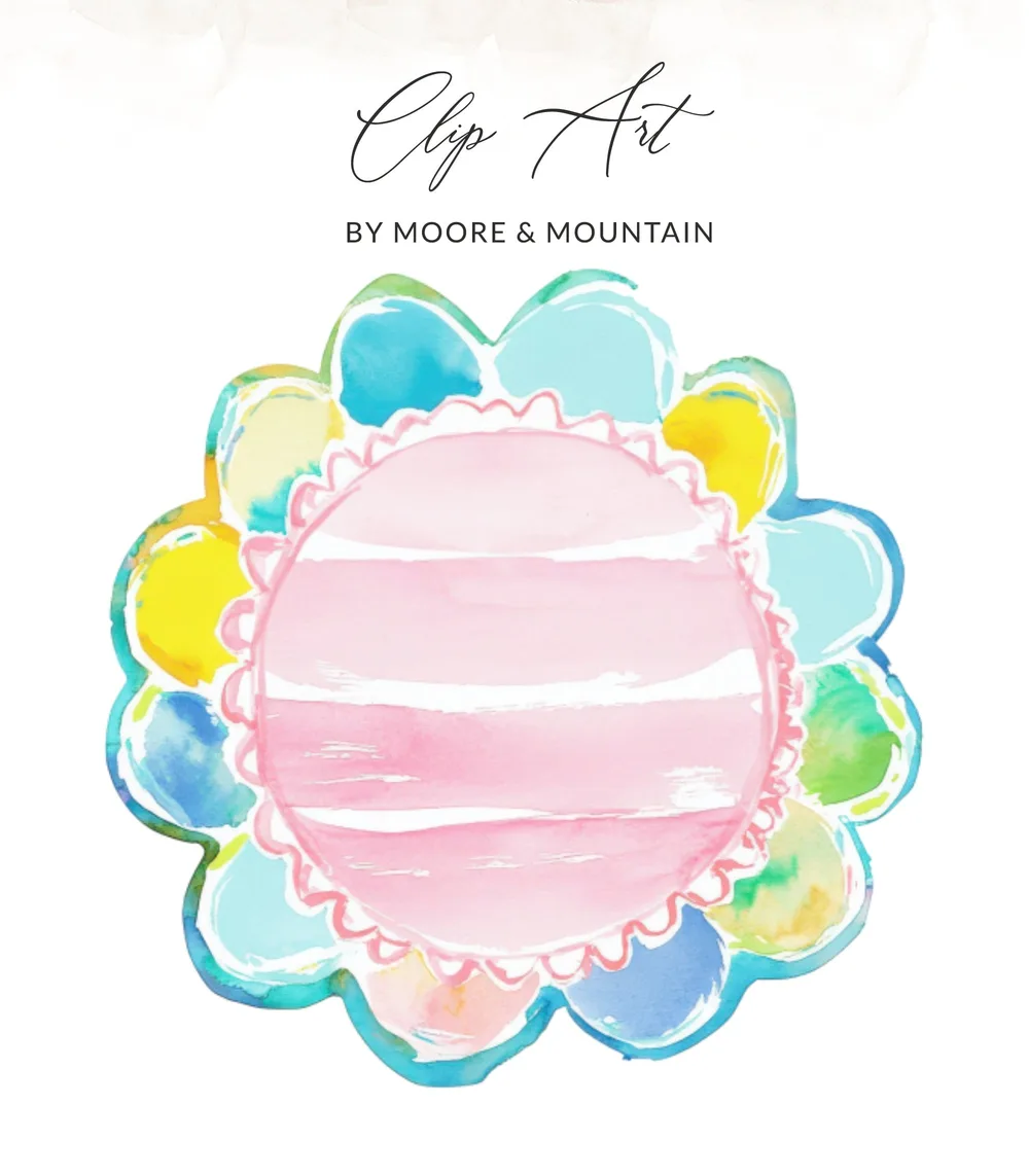 SVG Preppy Watercolor Scalloped Frame PNG, Pastel Rainbow Clipart, Digital Download, Girly Pop Graphic, Commercial Use, Tumbler Design