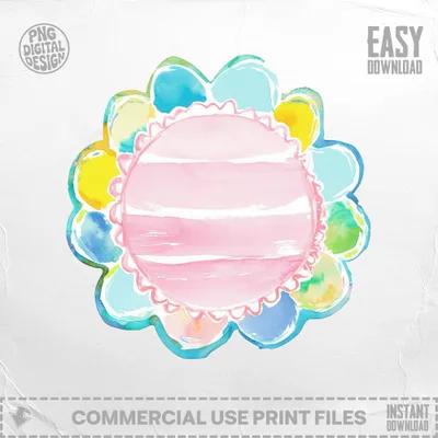 SVG Preppy Watercolor Scalloped Frame PNG, Pastel Rainbow Clipart, Digital Download, Girly Pop Graphic, Commercial Use, Tumbler Design