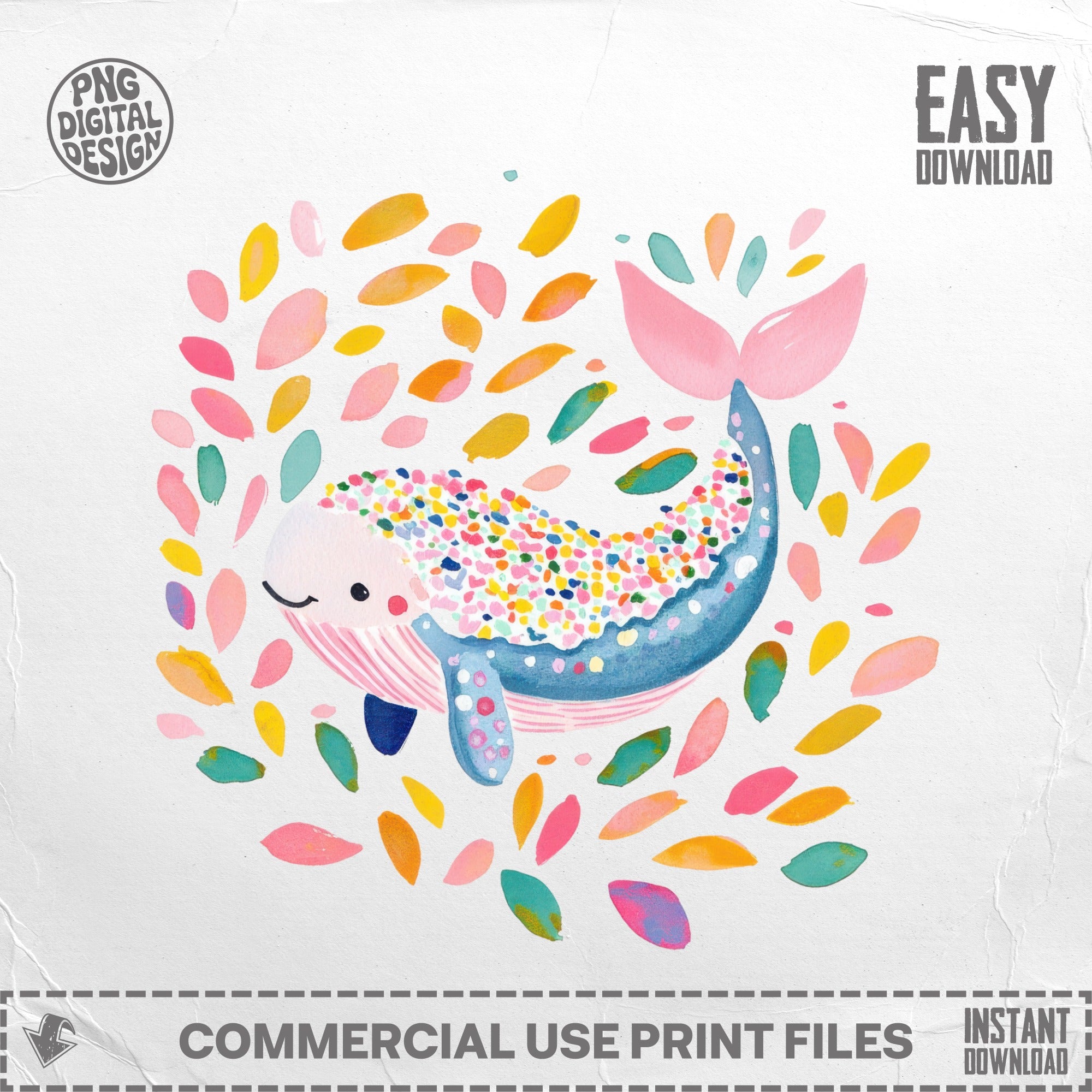 SVG Rainbow Whale Clipart PNG SVG, Kawaii Animal Digital Art, Cute Fantasy Illustration, Rainbow Pastel Artwork, Trendy Girly Design