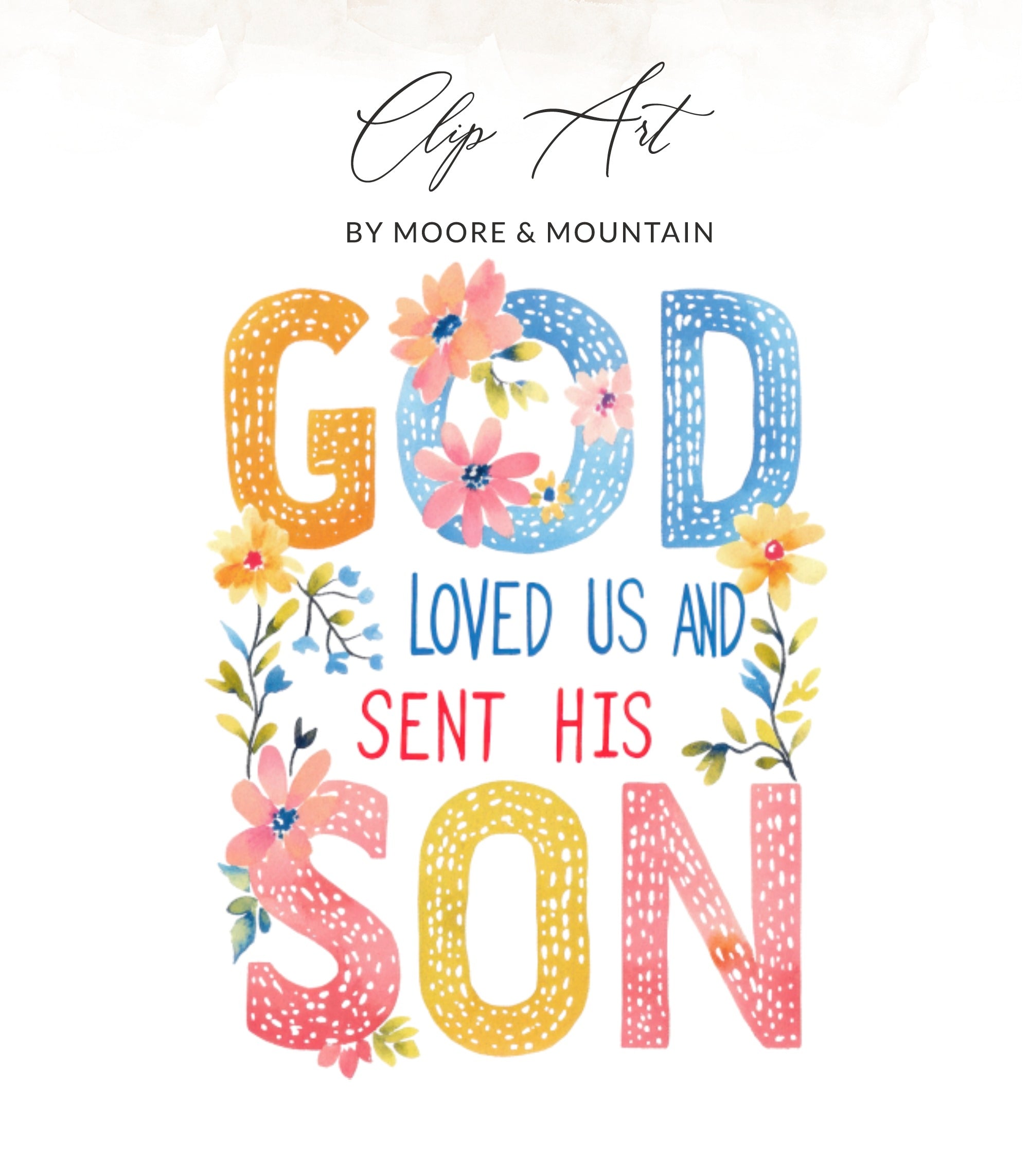 SVG Scripture Lettering PNG Kids Digital, Watercolor Preppy Clipart, Vibrant Pastel png, Tropical Floral Scripture Art, Bold Rainbow Design