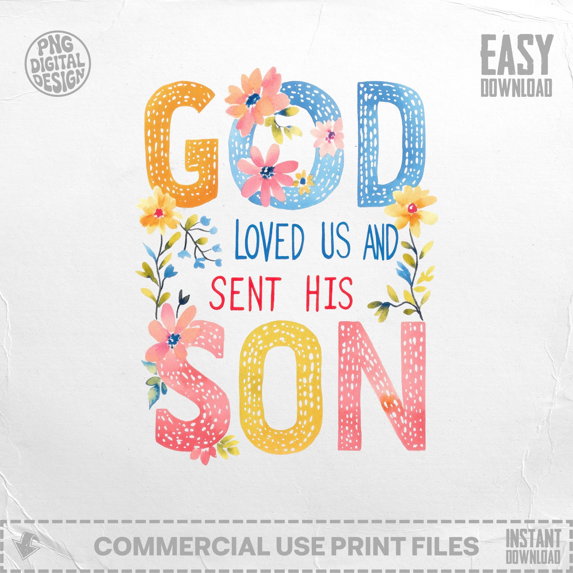 SVG Scripture Lettering PNG Kids Digital, Watercolor Preppy Clipart, Vibrant Pastel png, Tropical Floral Scripture Art, Bold Rainbow Design