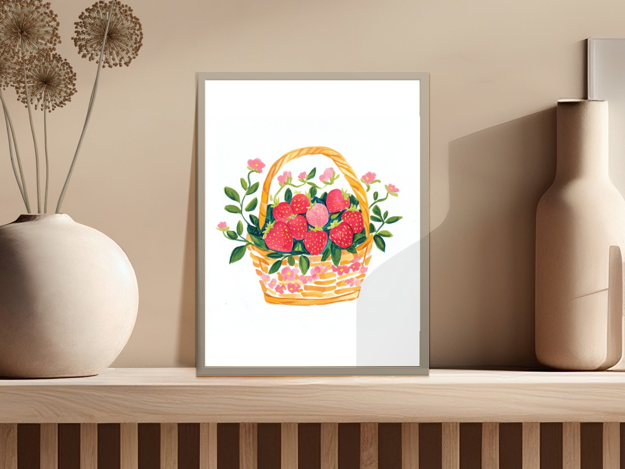 SVG Strawberry Basket Clipart PNG, Cute Floral SVG, Fruit Digital Art, Spring Illustration, Trendy Girly Design, Kawaii Food Graphic