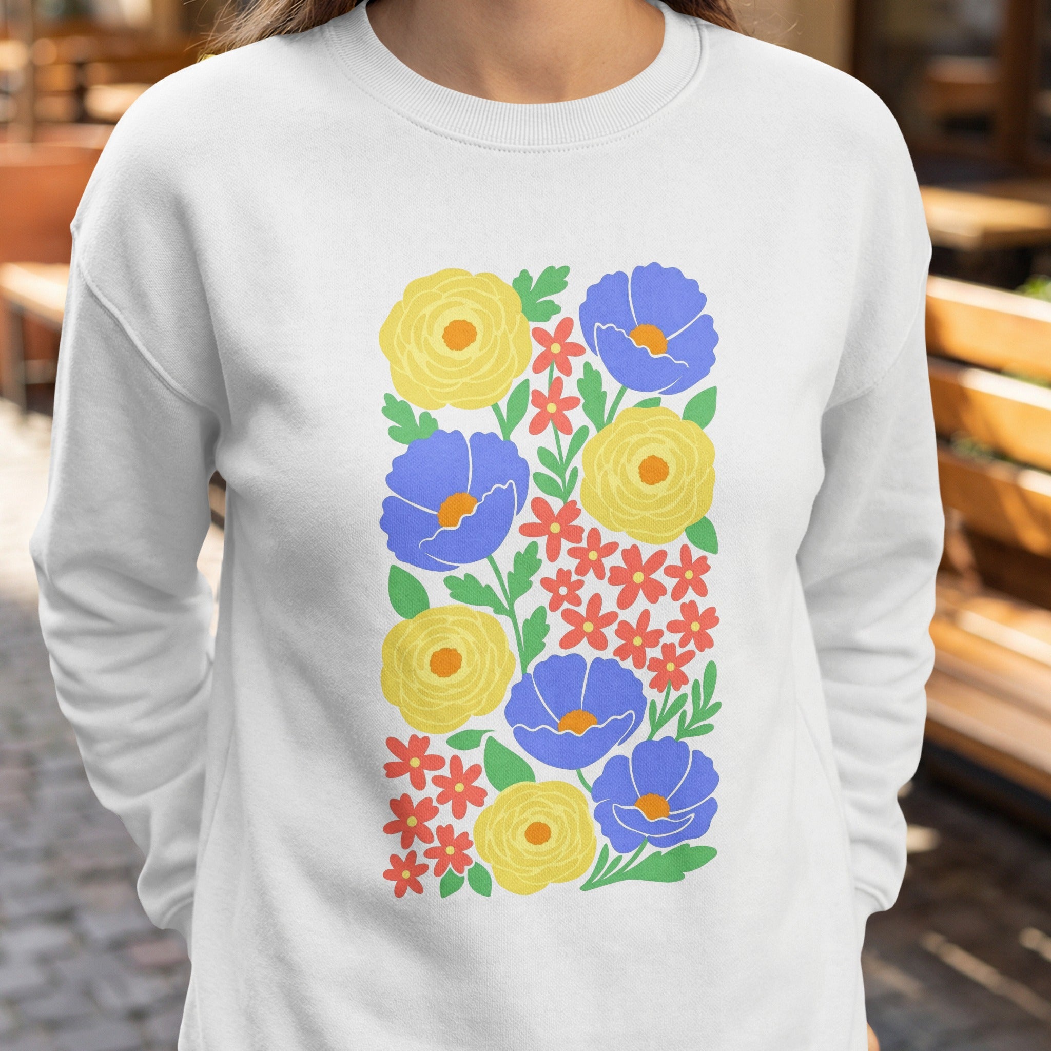 SVG Vibrant Floral Digital Art, Colorful Flower Pattern, Modern Botanical Print, Yellow Blue Red Blooms, Instant Download, Home Decor Wall Art