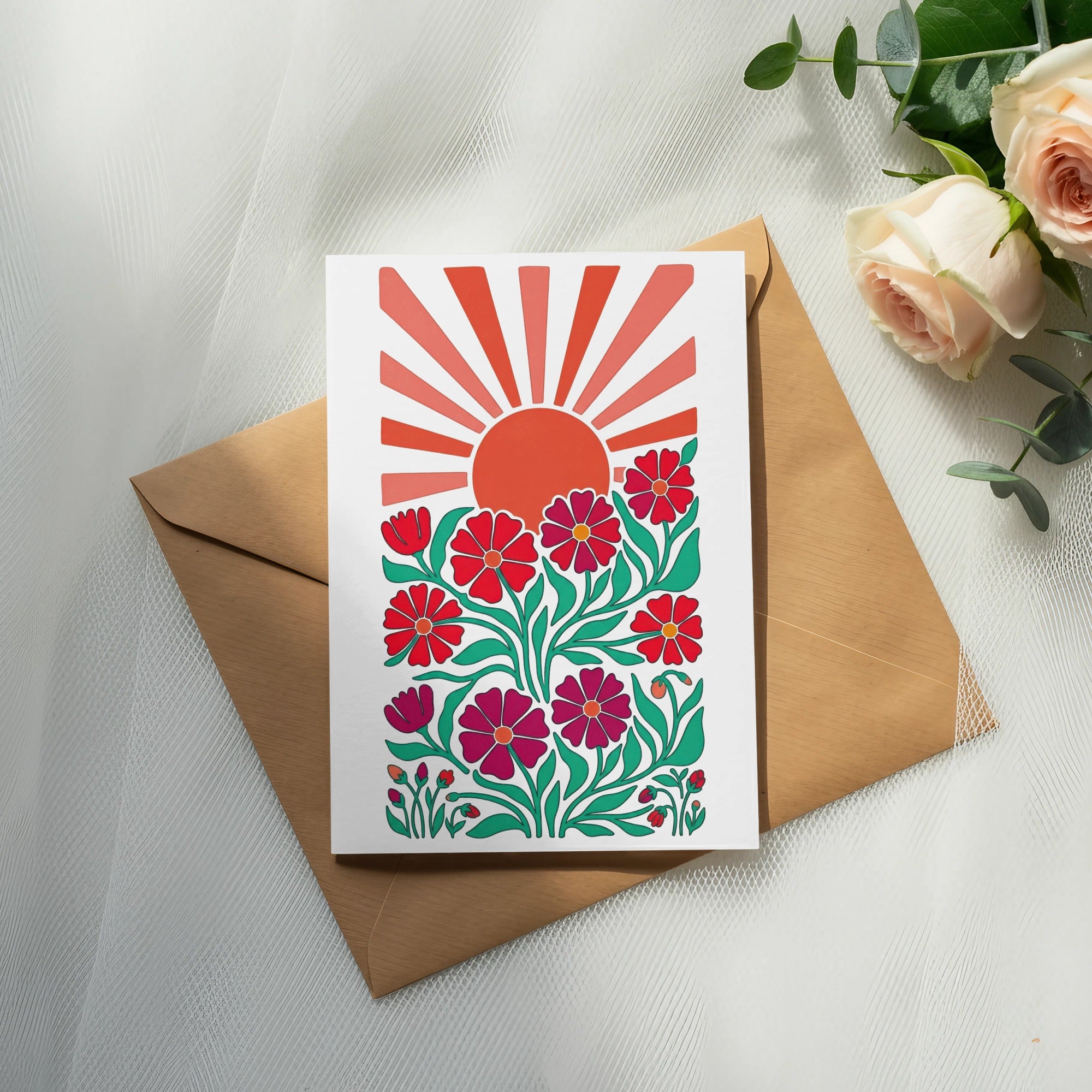SVG Vibrant Retro Sun and Flowers Digital Print, 70s Psychedelic Botanical Illustration, Groovy Wall Art Download, Hippie Aesthetic Decor