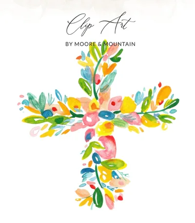 SVG Vibrant Watercolor Floral Cross SVG PNG Digital, Christian Art Clipart, Easter Religious Design, Baptism Gift, Faith Symbol Graphic, Spring