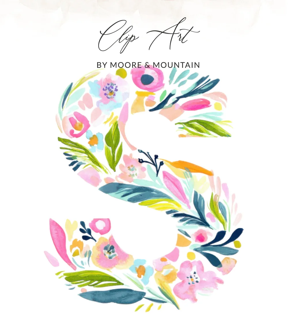 SVG Vibrant Watercolor Letter S Clipart, Preppy Tropical Floral Alphabet PNG, Digital Download, Commercial Use SVG, Hand Painted Art, Trendy
