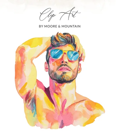 SVG Vibrant Watercolor Man Art, Bearded Guy Portrait Digital, Colorful Illustration SVG, PNG File, Instant Download, Summer Vibes, Cool