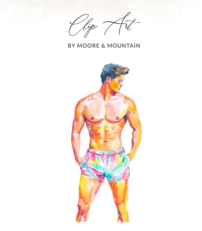 SVG Vibrant Watercolor Muscular Man Art, Shirtless Guy Illustration, Abstract Colorful Shorts, Aesthetic Printable Digital File, SVG, PNG