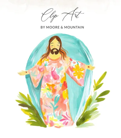 SVG Watercolor Jesus Clipart Digital, Vibrant Floral Preppy PNG SVG, Faith Art Illustration, Commercial Use, Instant Download, High Res