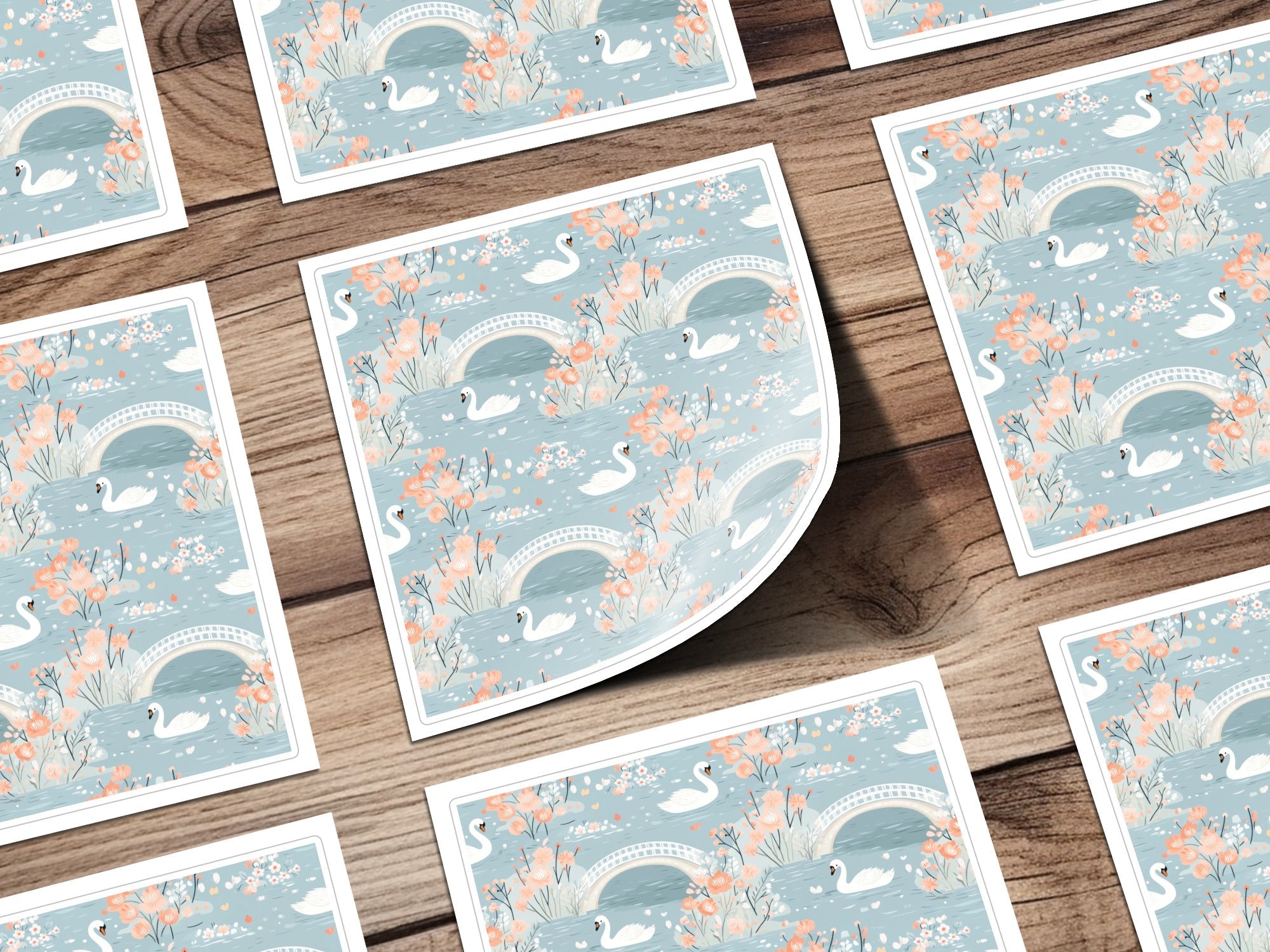 Swan and Floral River Pattern Decorative Illustration