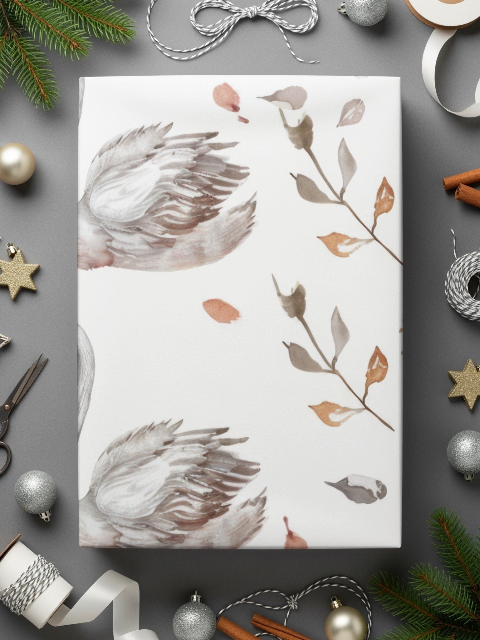 Swan Floral Seamless Pattern Digital, Watercolor Swan Art, Neutral Flower Pattern, Swan Printable Paper, Seamless Tileable Paper