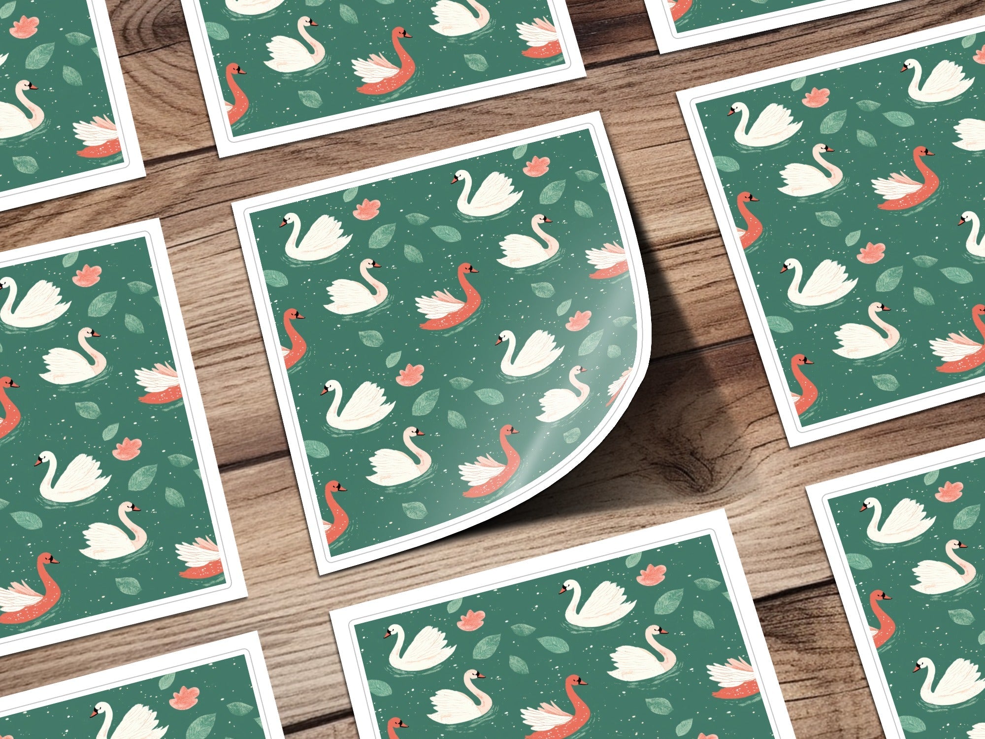 Swan Lake Digital Paper, Seamless Pattern, Teal Background, Floral Design, Swan Print, Digital Download, Scrapbooking, Fabric Design