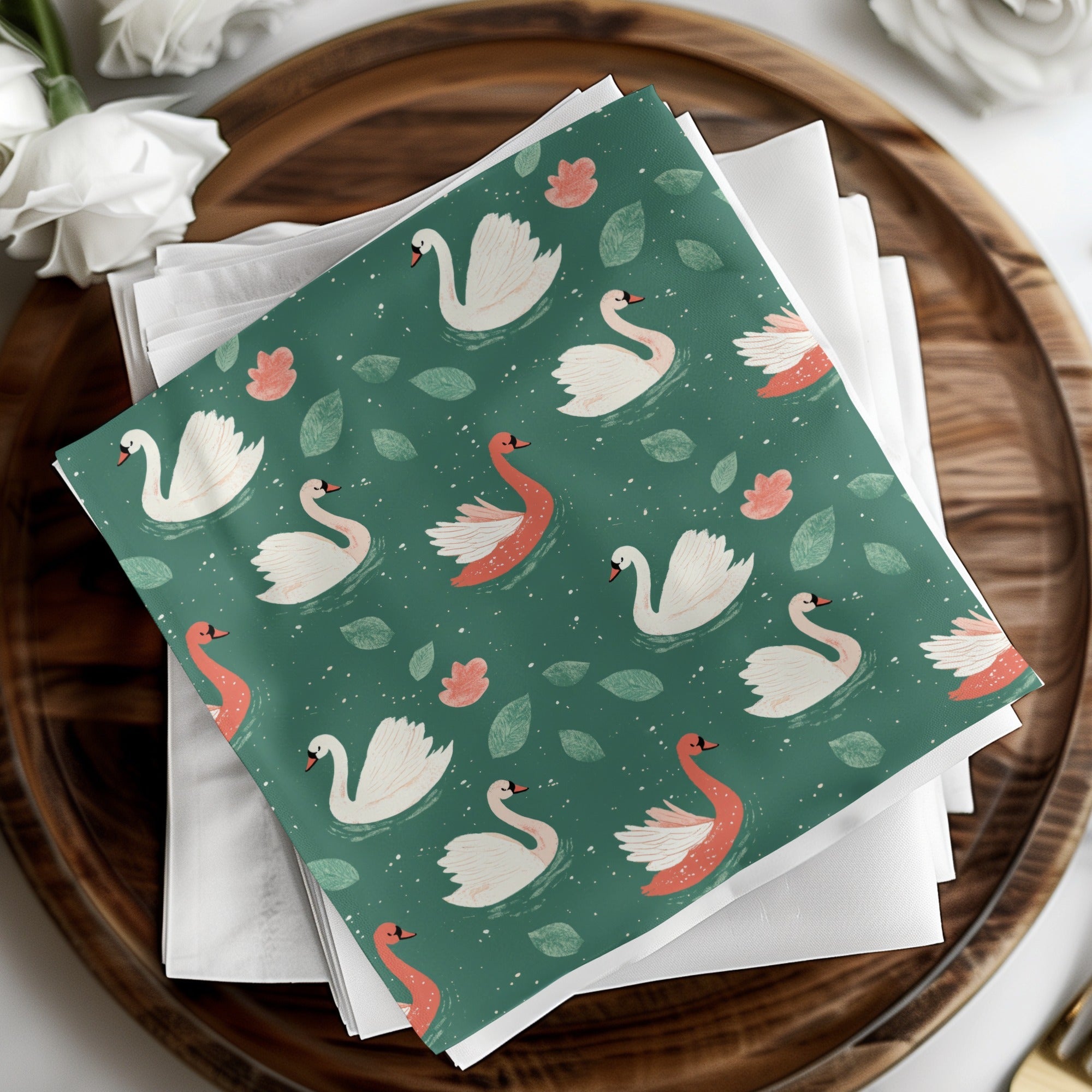 Swan Lake Digital Paper, Seamless Pattern, Teal Background, Floral Design, Swan Print, Digital Download, Scrapbooking, Fabric Design
