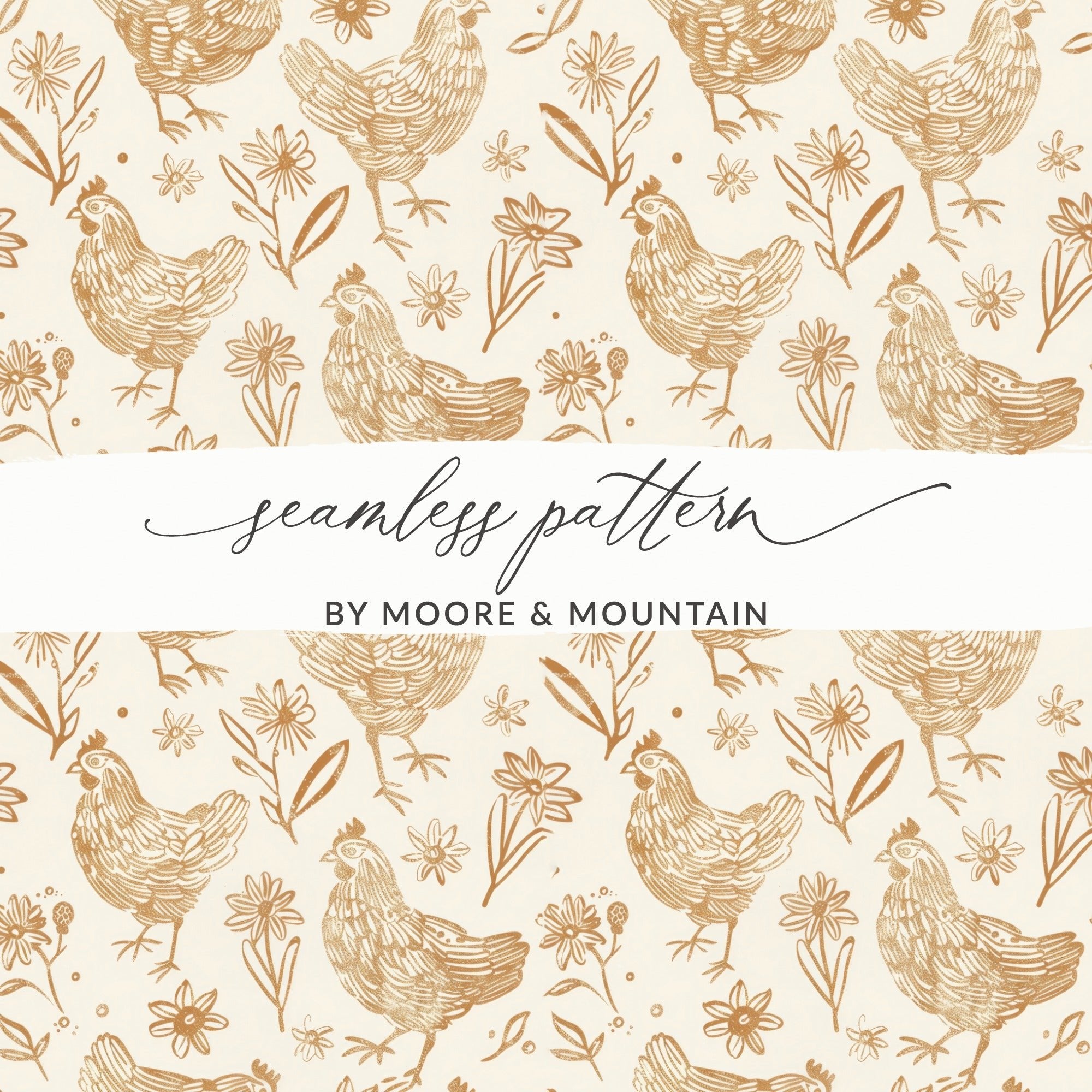 Tan Chicken Digital Paper, Beige Floral Pattern, Farmhouse Printable, Neutral Spring Background, Hen Seamless File, Easter Scrapbook
