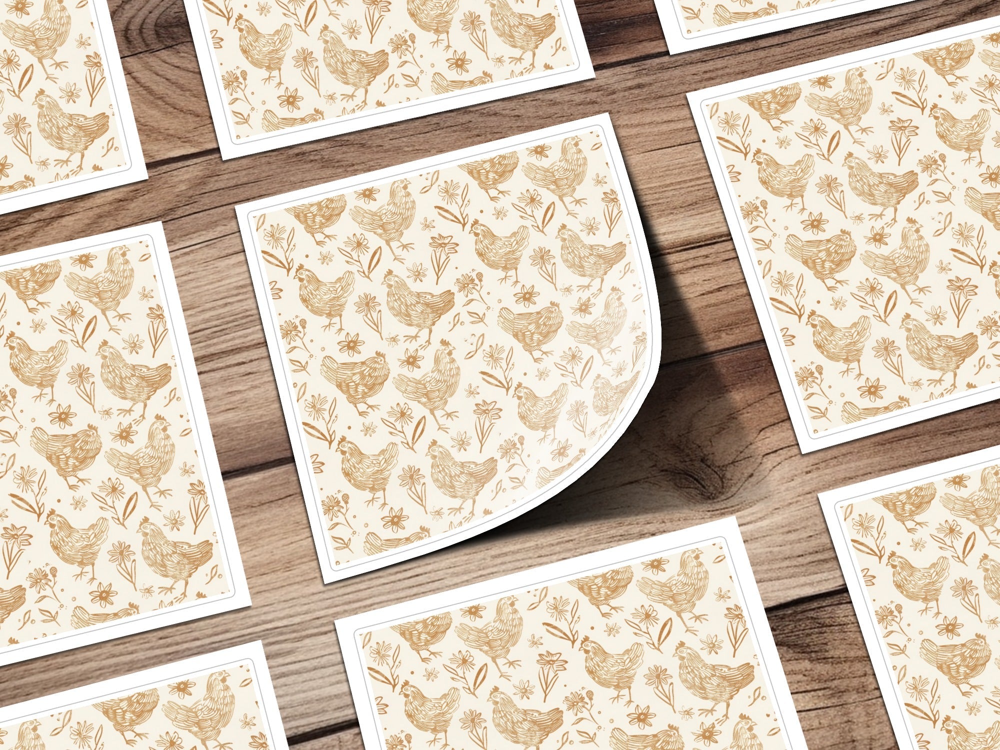 Tan Chicken Digital Paper, Beige Floral Pattern, Farmhouse Printable, Neutral Spring Background, Hen Seamless File, Easter Scrapbook