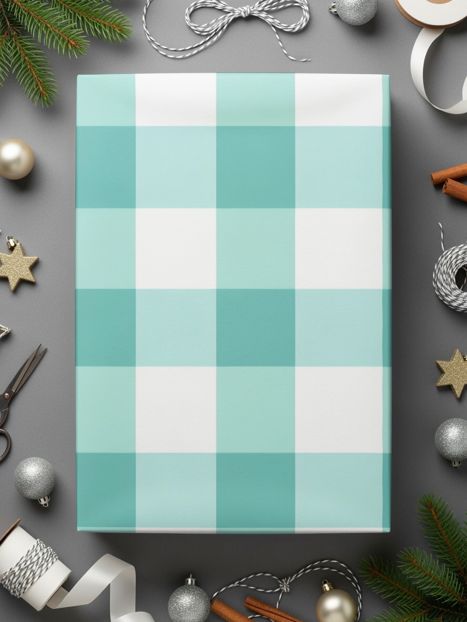Teal Buffalo Check Seamless Pattern Commercial Use, Gingham Digital Paper, Plaid PNG, Checkered Background